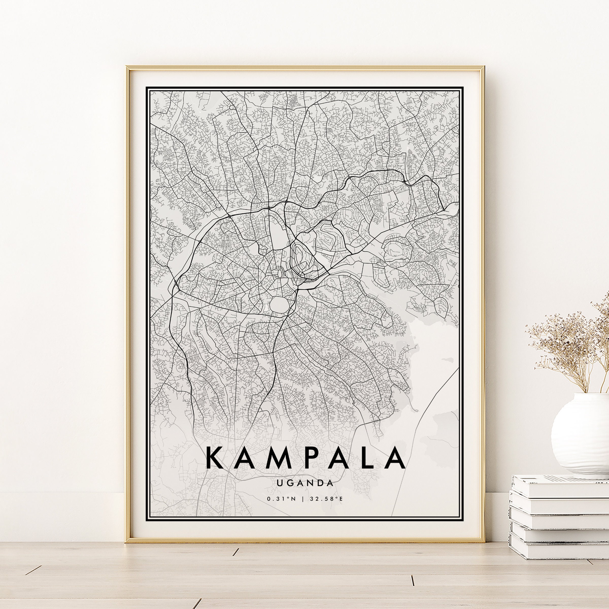 Kampala Map Print, Kampala Uganda City Map Poster, Custom Location Map Print, Retro Travel Road Map, unique gifts for her, Digital Download