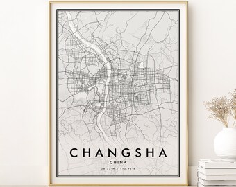 Changsha Map Print, Changsha China City Map, Gift Home Map Poster, Retro Changsha Map Art, personalized map, gifts for her, Digital Download