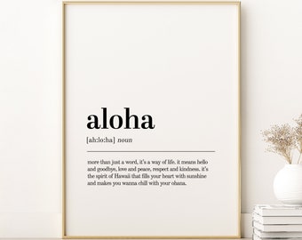 Aloha Definition Print, Aloha Minimalist Print Modern Wall Art, Aloha Self Love Wall Art, Aloha Book Quote Print, Digital Download