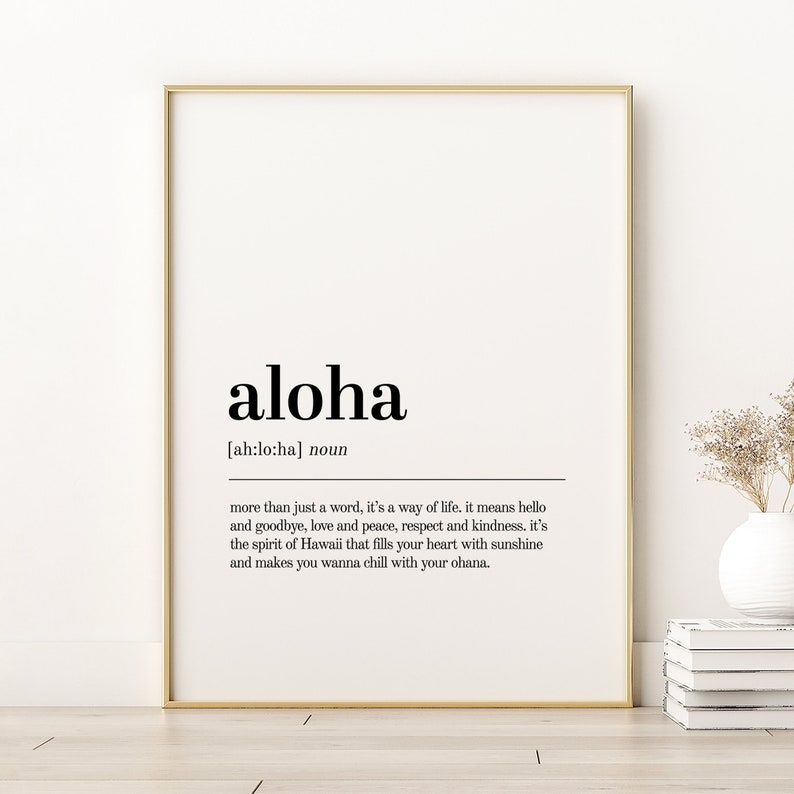 Aloha Definition Print, Aloha Minimalist Print Modern Wall Art, Aloha ...
