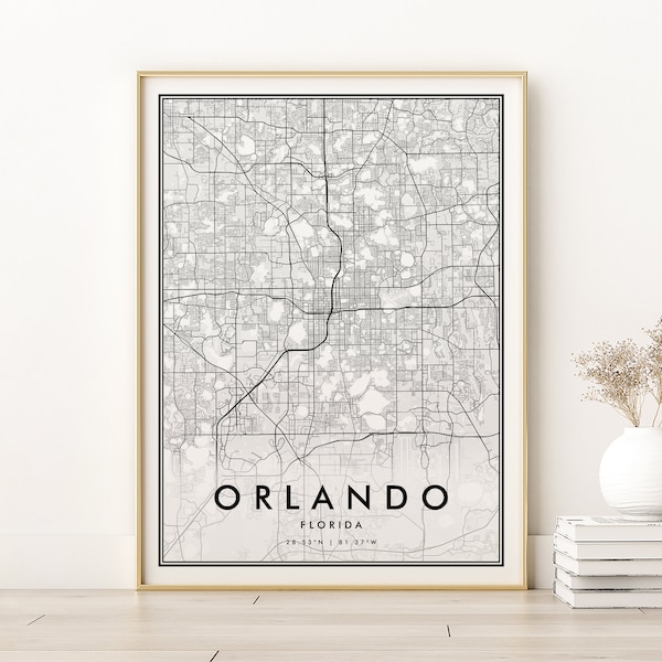 Orlando Map Print, Florida USA, Orlando Florida City Map, Minimalist Map Art, Engagement Road Map Print, new job gift, Digital Download