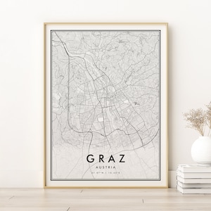 Graz City Map, moderne Graz Oostenrijk kaart print, kaart poster, verjaardagscadeau, Graz Oostenrijk wegenkaart poster, cadeaus voor hem, digitale prints