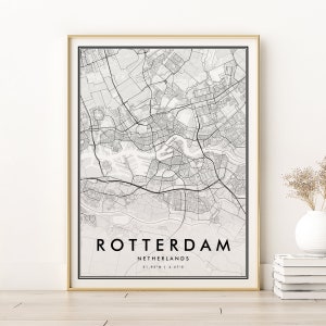 Rotterdam Map Print, Rotterdam Pays-Bas City Map Gift, affiche de carte de voyage minimaliste, Reto Street map art, cadeaux pour elle, Téléchargement numérique
