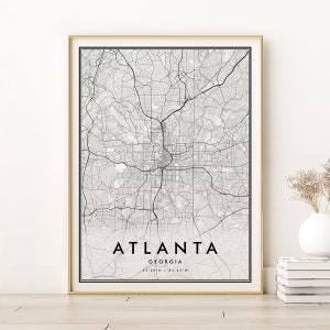 Impression de carte d'Atlanta, affiche de carte de la ville d'Atlanta en Géorgie, cadeau de carte personnalisée, carte minimaliste d'Atlanta en Géorgie, plan des rues du pays, téléchargement immédiat