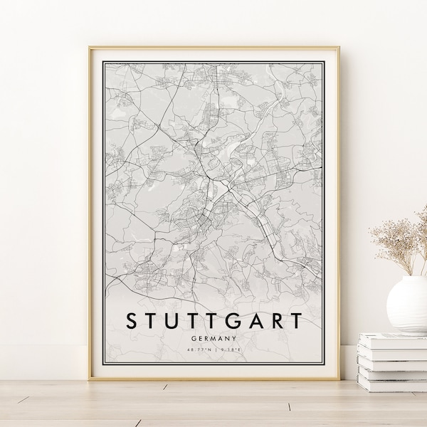 Stuttgart Map Print, Stuttgart City Map, Stuttgart Germany Printable Map, Germany Retro Map Poster, Retro Map Poster, instant download map