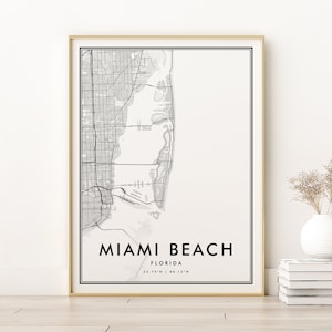 Miami Beach kaart afdrukken, Florida USA kaart posters, minimalistische Miami Beach Florida kaart, betrokkenheid kaart afdrukken, nieuwe baan cadeau, digitale download