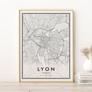 Impression de carte de Lyon, impression de carte de la ville de France, téléchargement de carte numérique de Lyon France, impression de carte routière de Lyon, carte imprimable de carte de ville de cadeau de Saint-Valentin