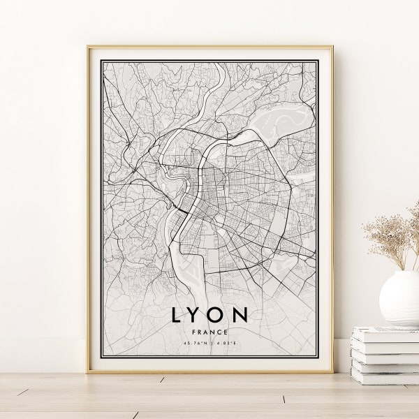 Lyon map print, France city map print, Lyon France digital map download, Lyon road map print, Valentine's Day Gift city map printable map
