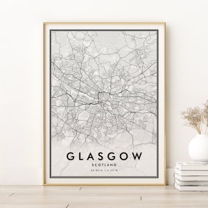 Impression de carte de Glasgow, Écosse Impression de carte de la ville de Glasgow, téléchargement de carte numérique personnalisée, affiche de carte personnalisée, carte imprimable cadeau Saint-Valentin