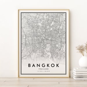 Impression de carte de Bangkok, carte de la ville de Thaïlande rétro, affiche minimaliste de carte de la ville de Bangkok en Thaïlande, art de la carte minimaliste, cadeaux pour elle, téléchargement numérique