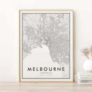 Impression de carte de Melbourne, affiche de carte de rue de Melbourne, Australie, carte routière, carte rétro personnalisée de la ville de Melbourne, cadeaux pour elle, téléchargement numérique