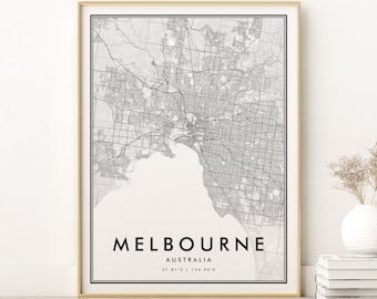 Melbourne Map Print, Melbourne Australia Street Map Poster, Road Map, personalized retro Melbourne City map, gifts for her, Digital Download