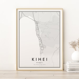 Kihei Map Print, Kihei Hawaii Road Map Poster, gifts for her, printable city map, retro minimalist map, design download, Digital Prints