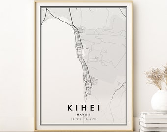 Kihei Map Print, Kihei Hawaii Road Map Poster, gifts for her, printable city map, retro minimalist map, design download, Digital Prints