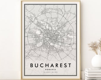 Bucharest Map Print, Bucharest City Map, Bucharest Romania Road Map Poster, Retro Personalized Map, New Home Gift, instant download map