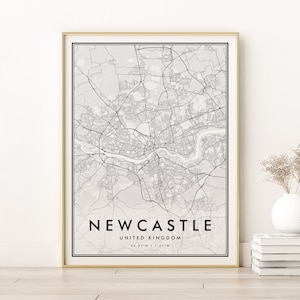 Newcastle Map Print, United Kingdom Personalized City Map Print, new job gift, Custom Locations Map, Retro Travel Road Map, Instant Download