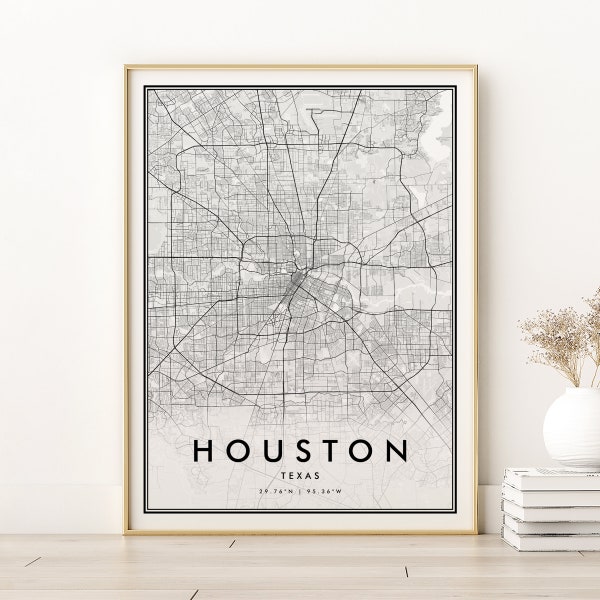 Houston Map Print, Houston City Map, Houston Texas State Map Wall Art, Antique Map Poster, Retro Houston Street Map, instant download map