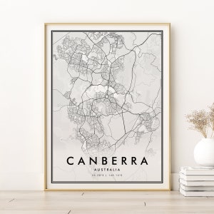 Impression de carte de Canberra, carte de la ville de Canberra en Australie, affiche de carte de Canberra antique, carte de voyage de voyage, art mural de carte d'état, carte de téléchargement immédiat