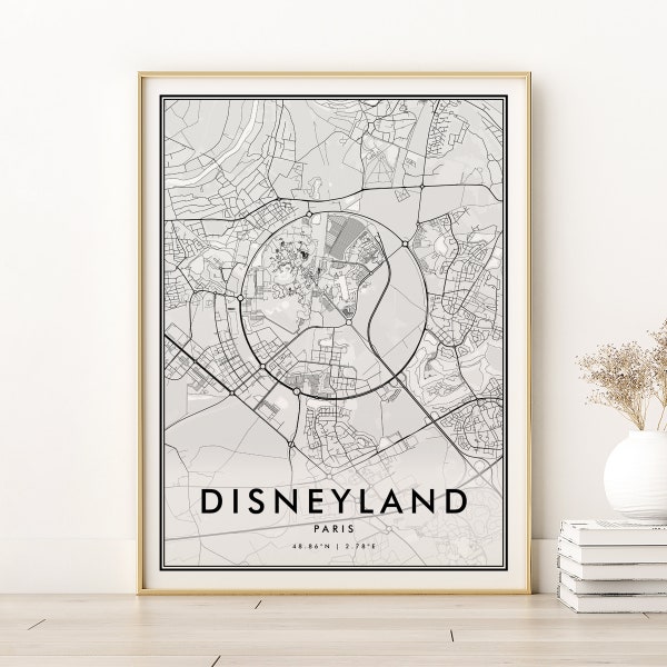 Disneyland France Paris Map Print, Minimalist Map Print, City Road Map Poster, Modern Disneyland Map, unique gift for him, Digital Download