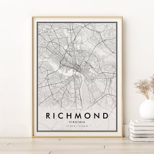 Richmond Stadt Karte, Virginia Karte, minimalistische Karte, USA Karte Druck, Stadt Karte Poster, moderne Karte Druck, einzigartiges Geschenk, Geschenke für ihn, digitaler Download