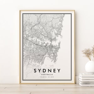 Impressão de mapa de Sydney, mapa da cidade de Sydney da Austrália, mapa de viagem, impressão personalizada de mapa de ruas de Sydney, melhor decoração de casa, mapa de download instantâneo