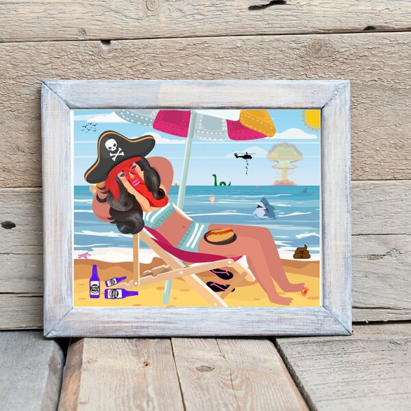 Hot Dog Lady Just a Day at the Beach Wall or Desk Decor Art DIGITAL PRINT