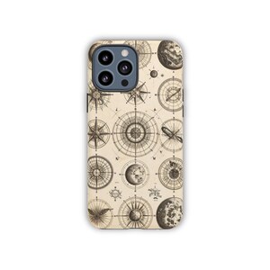 Vintage astronomie telefoonhoesje iPhone 15 14 13 12 XR Pro Max Samsung S24 S23 ultra antieke maan kaart kompas hemelse sterrenkaart cover