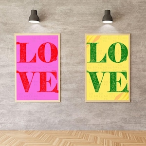 LOVE Digital Wall Art Set - Valentine&#39;s Day Printable Decor, Romantic Couple Poster, Modern Typography Design, Instant Download, Wall Art