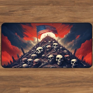 Skull & Flag Desk Mat, Edgy Office Decor, Gaming Mouse Pad, Unique Gift for Gamers, Patriotic Workspace Accessory, Gaming Desk Mats