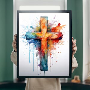 Colorful Abstract Cross Digital Art - Christian Wall Decor - Faith Printable Artwork - Religious Home Decoration - Instant Download