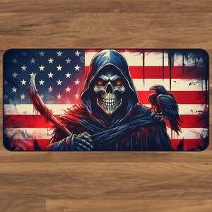 Gothic Americana Desk Mat | Dark Skull Design | Perfect for Gamers, Home Office, Halloween Decor, Unique Gift, Gaming Desk Mats, Mouse Pad