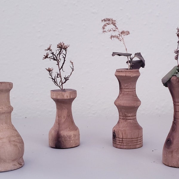 Miniature Wood Vases / Fairy Garden Vases / Bud Vase / Whimsical / Dried Cuttings / Boho Décor / Bohemian / Wooden Décor / Little Vases