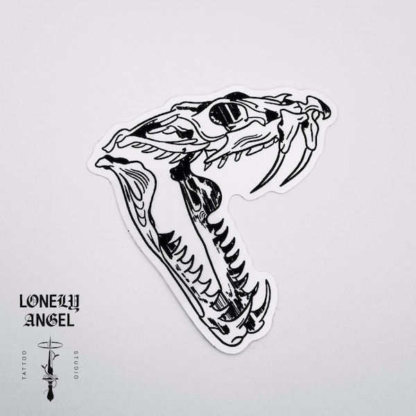 Snake Skull Temporary Tattoo: Fine Line Design