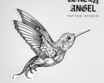Hummingbird Temporary Tattoo: Original Art Decal