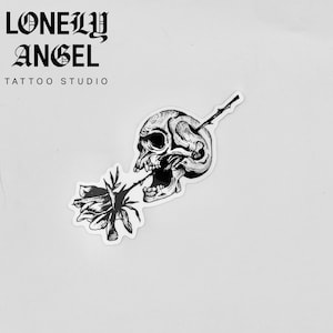 Skull and Rose Temporary Tattoo | Gothic Art | Temporary Tattoos Realistic | Fake Tattoos | Body Tattoos | Temporary Tattoos for Adults
