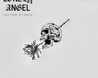 Skull and Rose Temporary Tattoo: Gothic Body Art