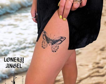Dark Butterfly Temporary Tattoo: Original Art, Realistic Style