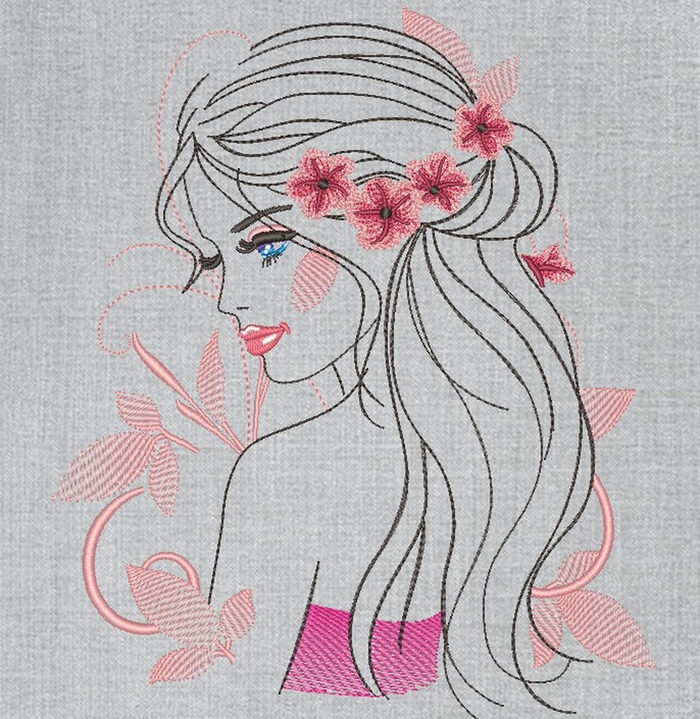 Girl with flowers embroidery design 2 sizes face embroidery  etsy