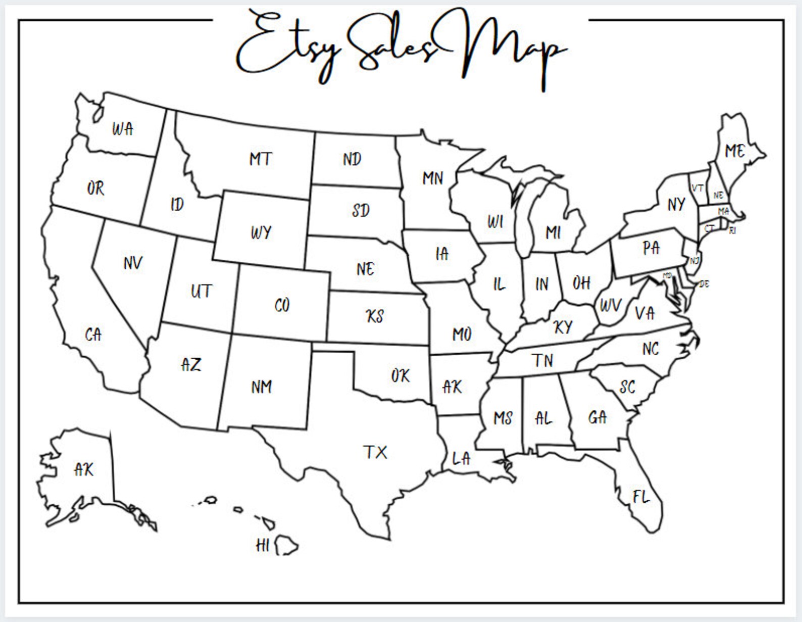 Etsy Sales Map Coloring the States USA PDF & PNG Etsy