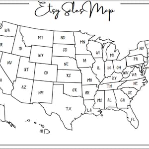 Carte des ventes Etsy | Colorer les États-Unis | Etats-Unis | PDF et PNG