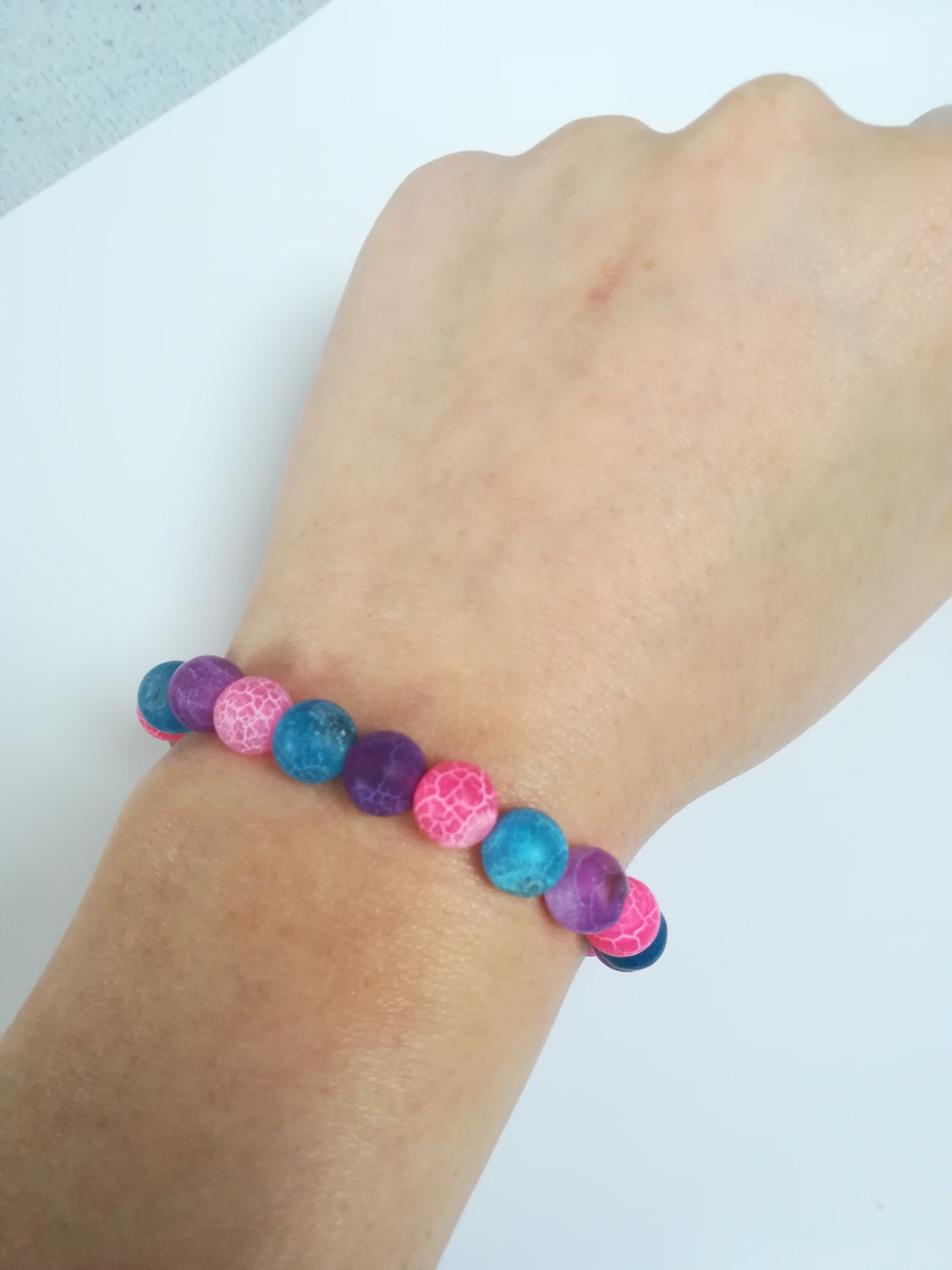 Pinkpurple blue handmade beaded bracelet 6 inch 8mm beads Etsy