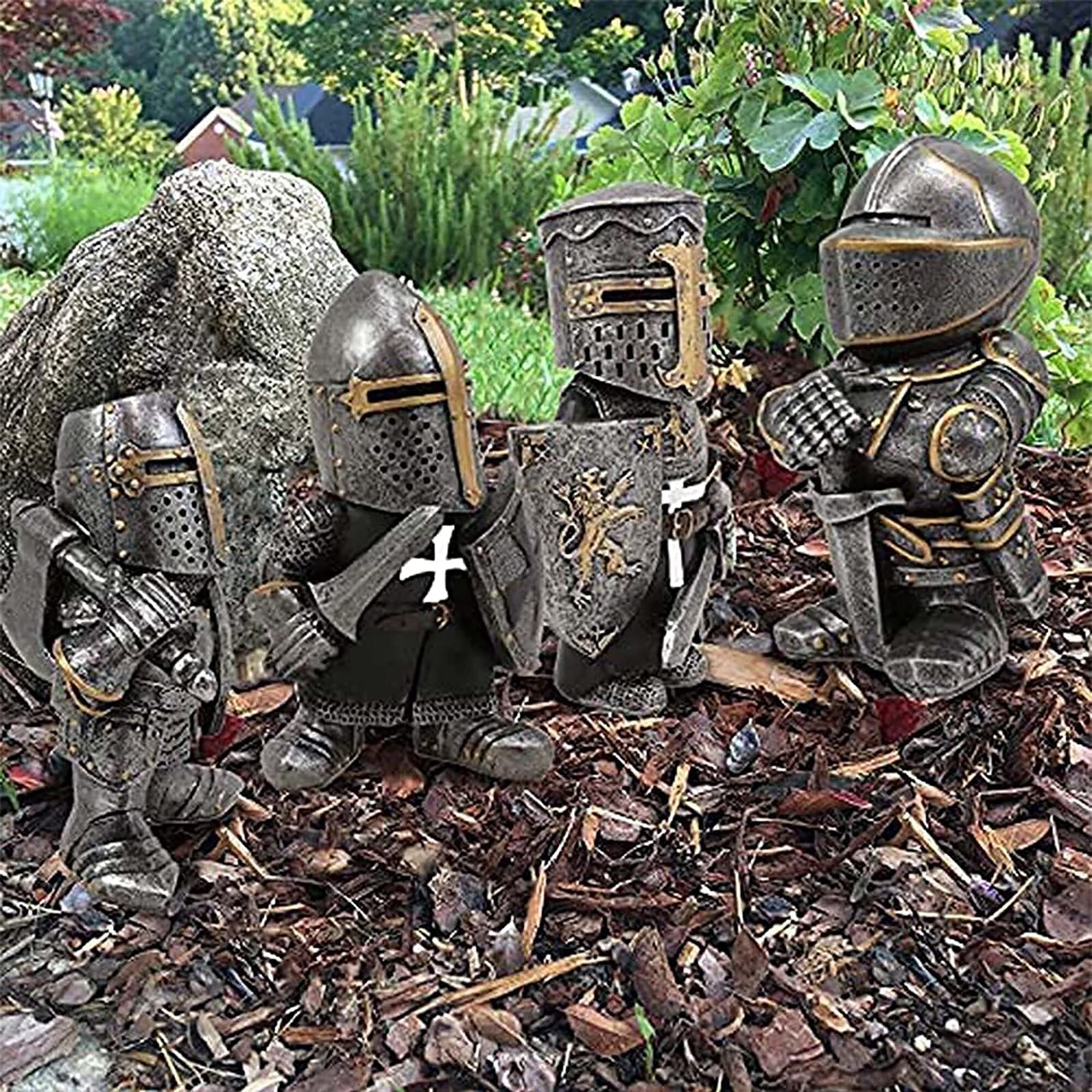 Knight Gnomes Guard Garden Statues Renaissance Cross Templar Etsy