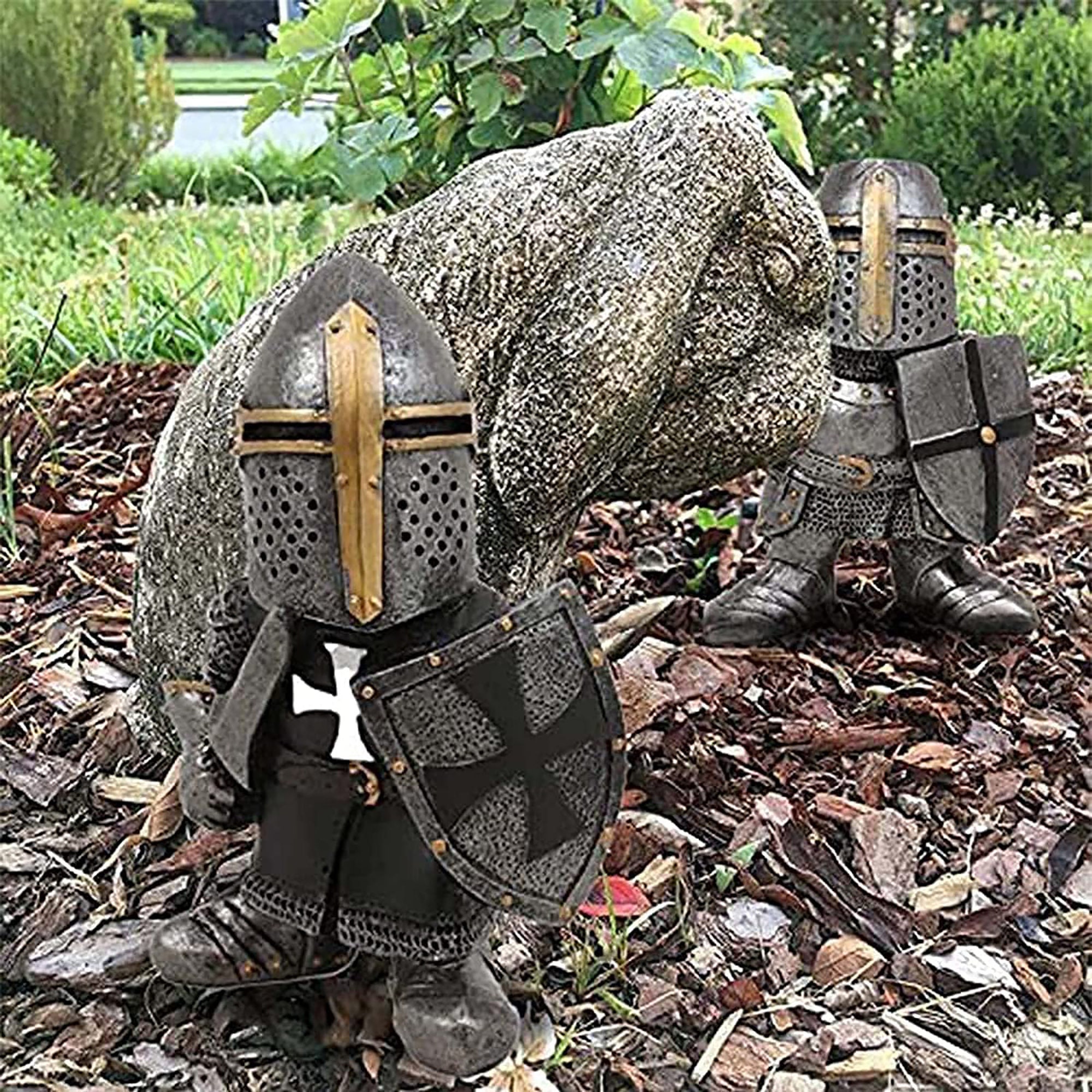Knight Gnomes Guard Garden Statues Renaissance Cross Templar Etsy