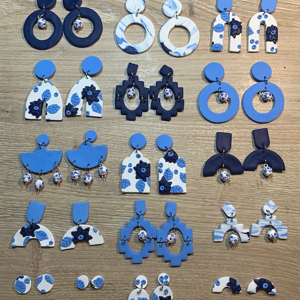 Delftware (Blue and White Pottery) Collection - Polymer Clay Earrings