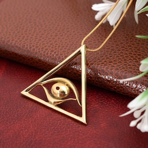 Handmade Brass Triangle Eye Pendant Necklace, Geometric Sacred Symbol Jewelry, Unique Boho Spiritual Amulet, Artisan Gift for Men & Women