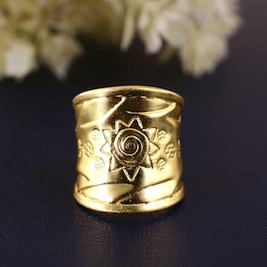 Bohemian Ring, Extra Wide Ring, Adjustable Brass Ring, Shield Ring, Full Finger Ring, Ornament Ring, Birthday Gift, Long Statement Ring