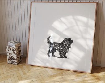 King Charles Spaniel Druck, minimalistische Kritzelhund Kunst (digitaler Download)