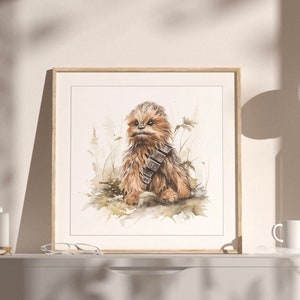 Baby Chewbacca Wookiee kinderkamer kunst, Star Wars babykamer decor, schattige Chewbacca print, digitale download, kraamcadeau, aquarel kunst