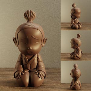 The Littlest Samurai STL – Cute Meditative 3D Model for Printing, Stylized Miniature Zen Warrior, Ornament or Gift