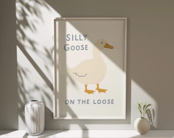Stampa per cameretta Silly Goose, illustrazione di animali stravaganti (download digitale)